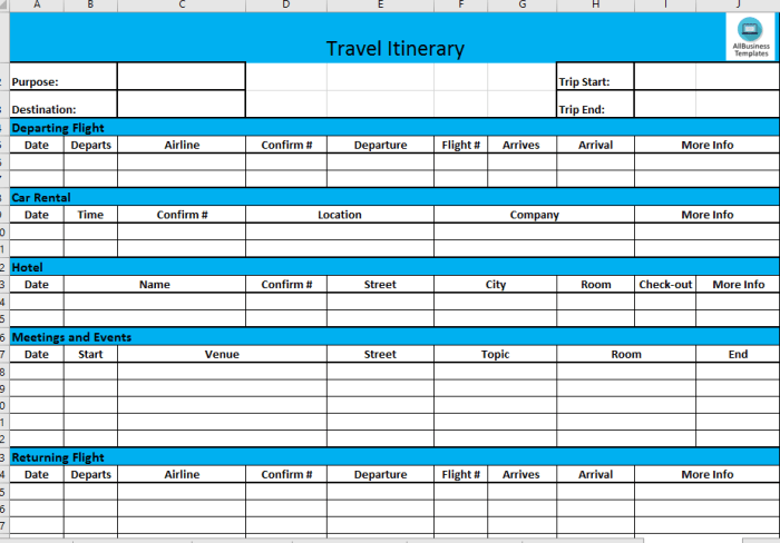 Travel itinerary template